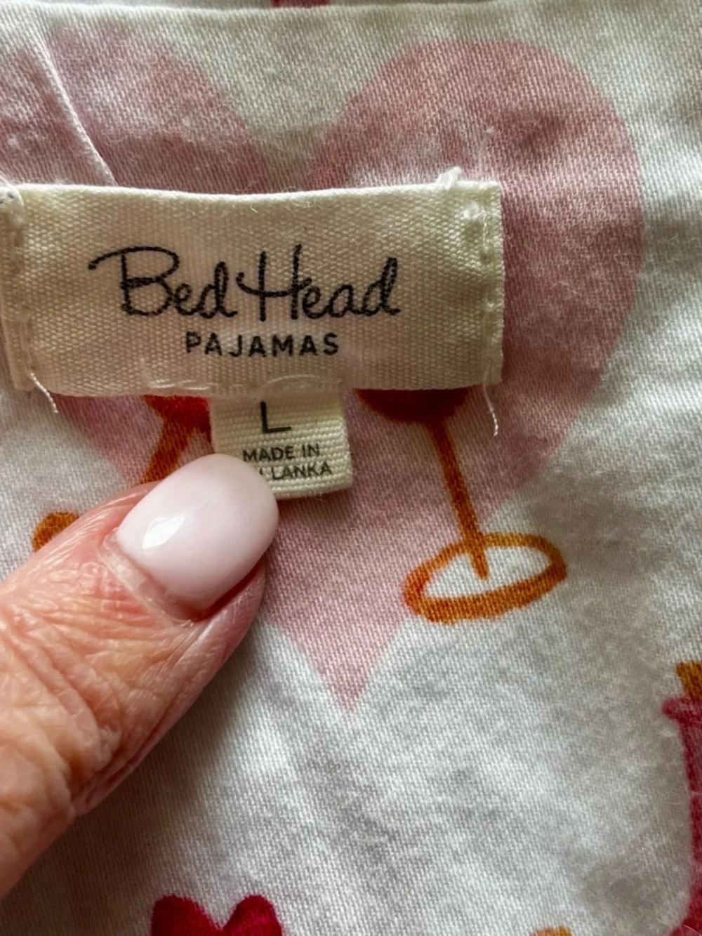 BedHead Be Mine Pajama Set with Pink Coral Hearts and Champagne Bottle Motif